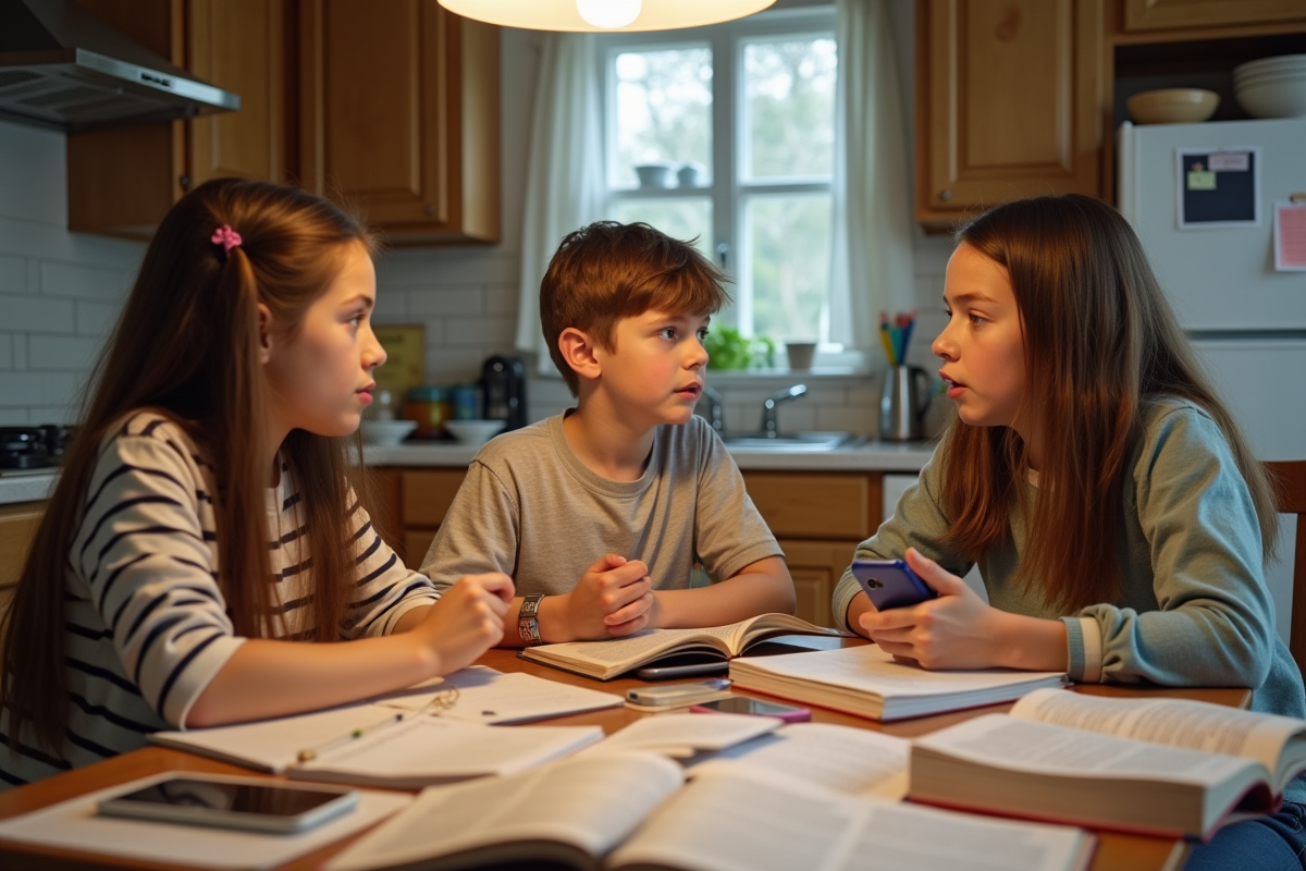 Trois adolescents discutant autour d