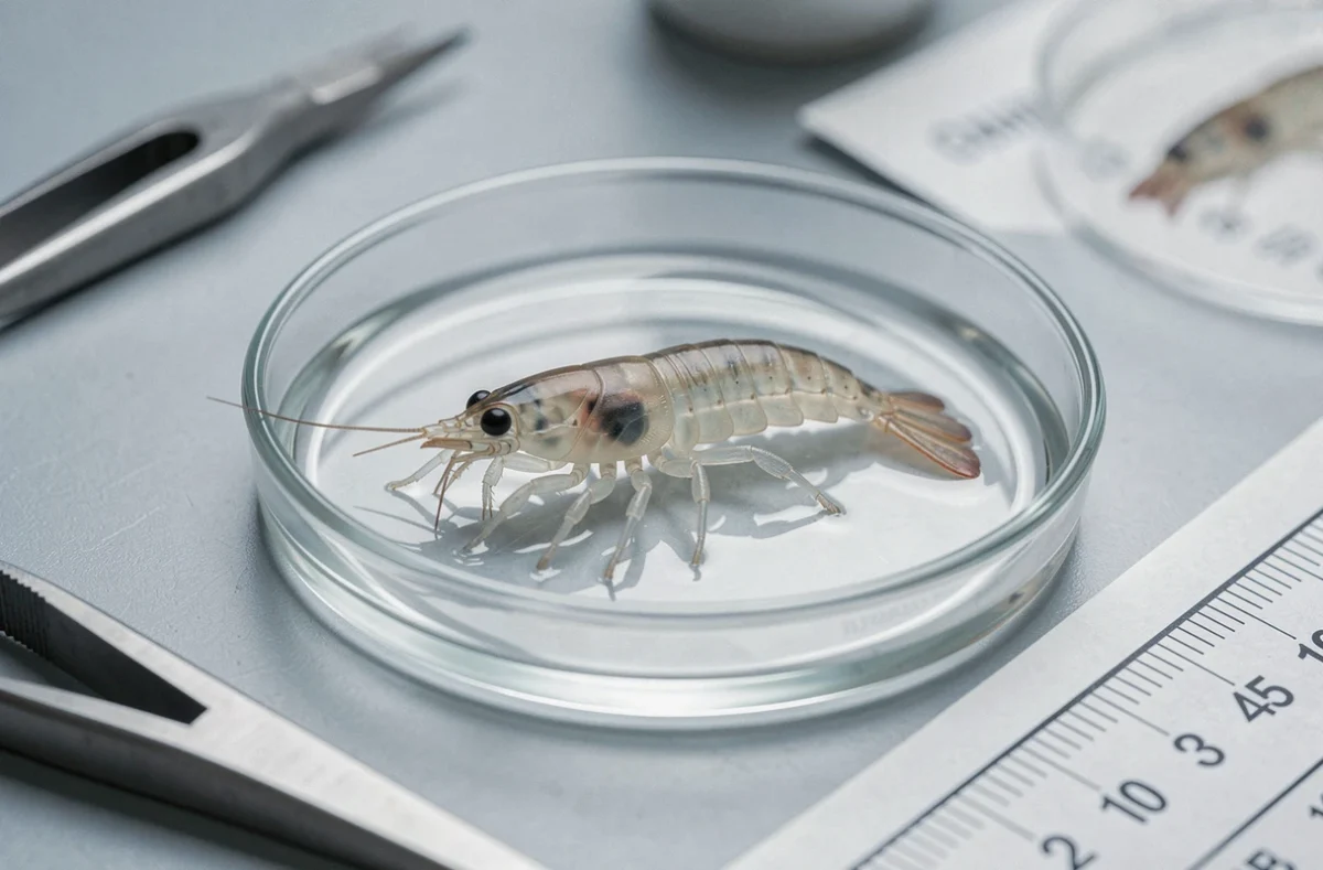 Amphipode des abysses conservé en laboratoire, espèce découverte dans les grandes profondeurs de la fosse Challenger