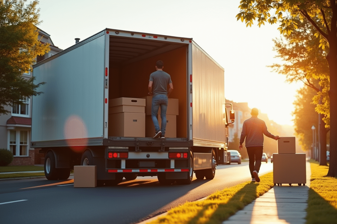 Camion de déménagement résidentiel en plein jour