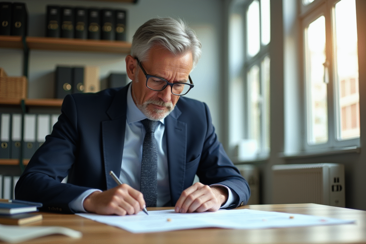 Expert immobilier en bureau moderne examinant des documents