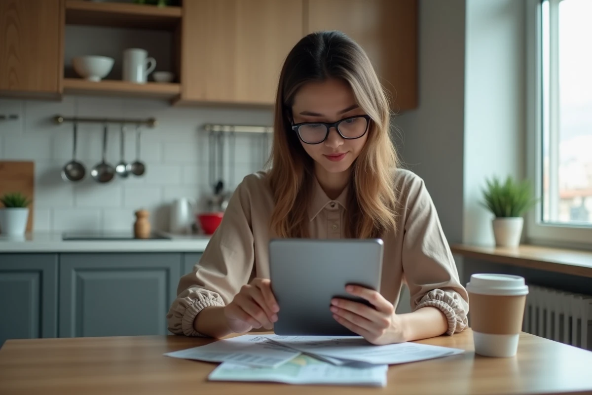 Femme millennial examinant ses finances dans son appartement