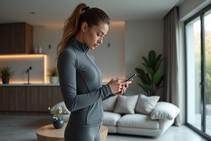 Jeune femme en veste intelligente et leggings fitness