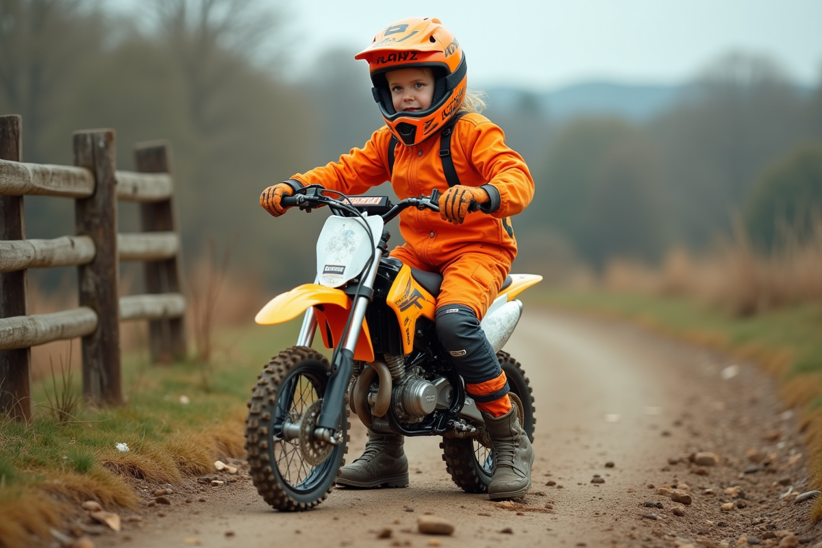 Fille de 13 ans en équipement motocross prête à rouler