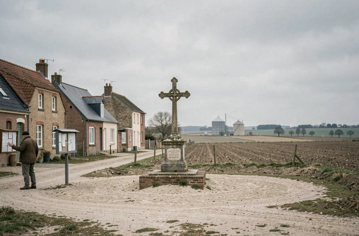 Village de Gavrelle dans le Pas-de-Calais avec monument aux morts et champs agricoles plats, illustrant la dernière anomalie statistique du classement