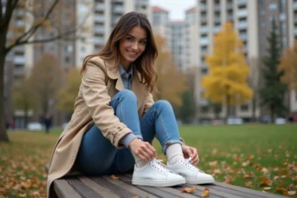 chaussure blanche stylée portée au quotidien avec différents vêtements