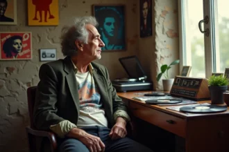 Homme français des années 50 regardant par la fenêtre