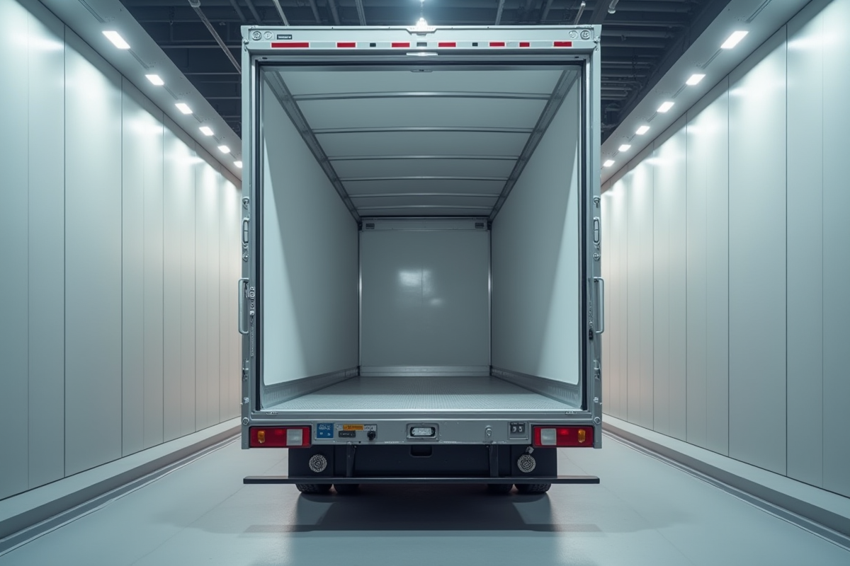 Intérieur spacieux d un camion de 30 m3 vide