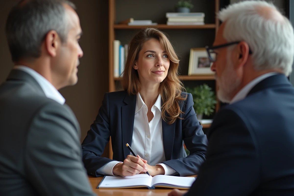 Jeune journaliste écoutant un politicien dans un bureau