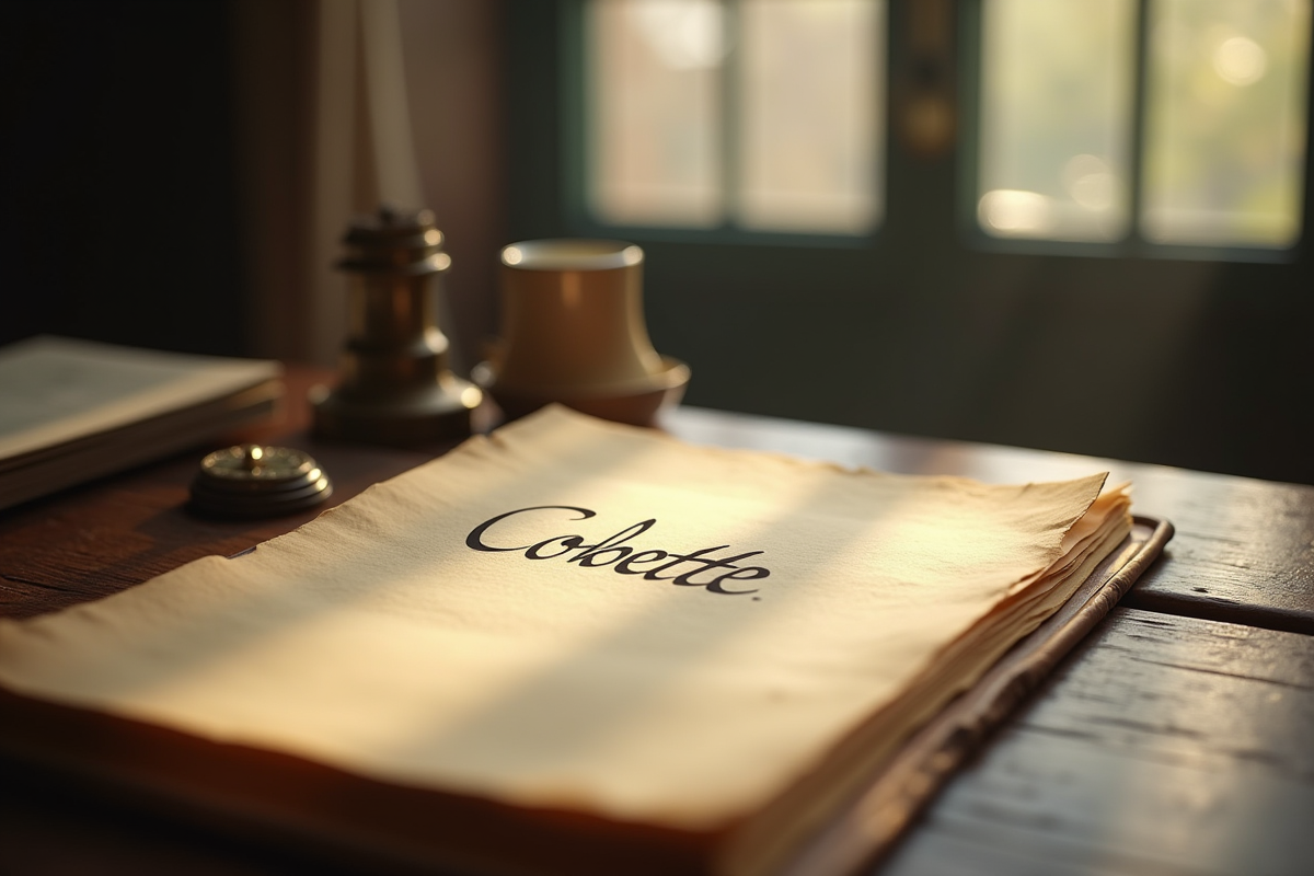 Lettre manuscrite vintage avec le mot Cobette sur un bureau ancien
