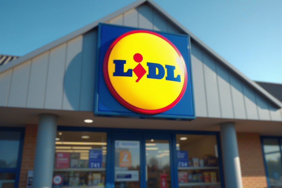 Logo Lidl vu en extérieur devant un supermarché