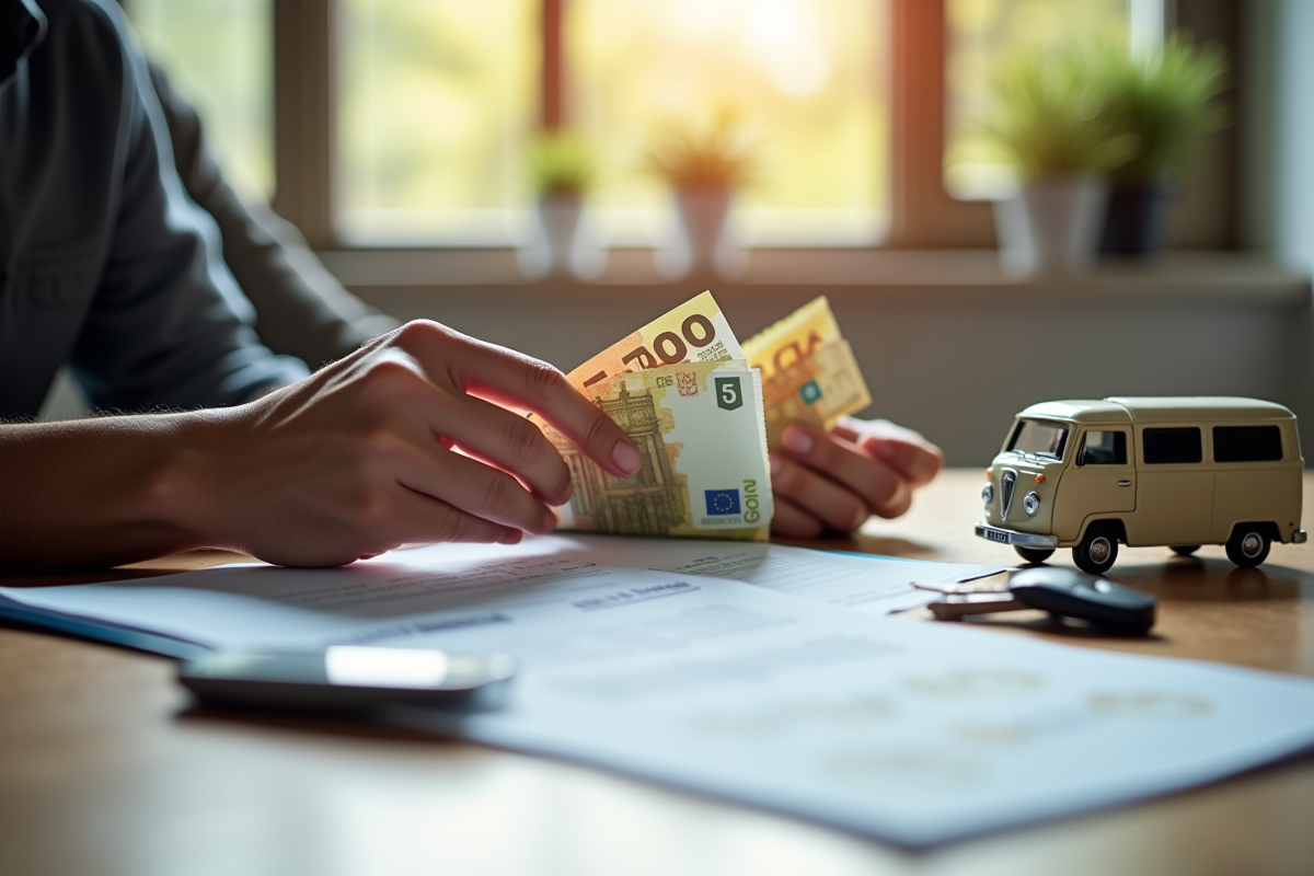 Main comptant des billets euros avec documents d
