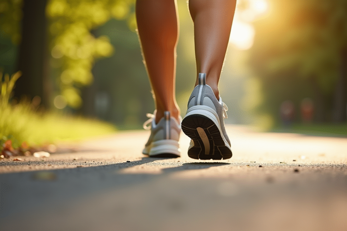 Personne marchant vite en sneakers confortables dans un parc