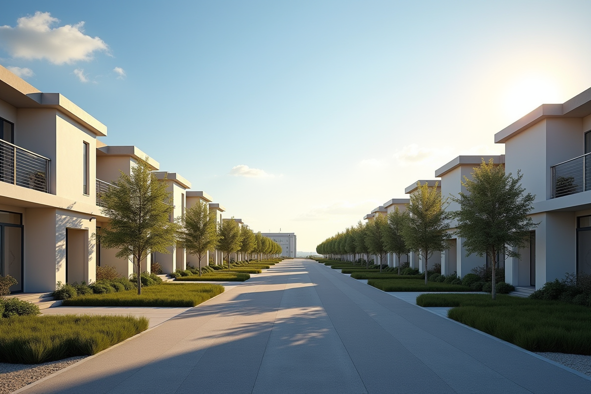 Nouveau quartier moderne à Pace en fin d'après-midi