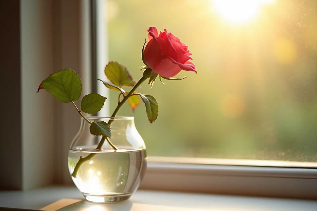 Une rose dans un verre d