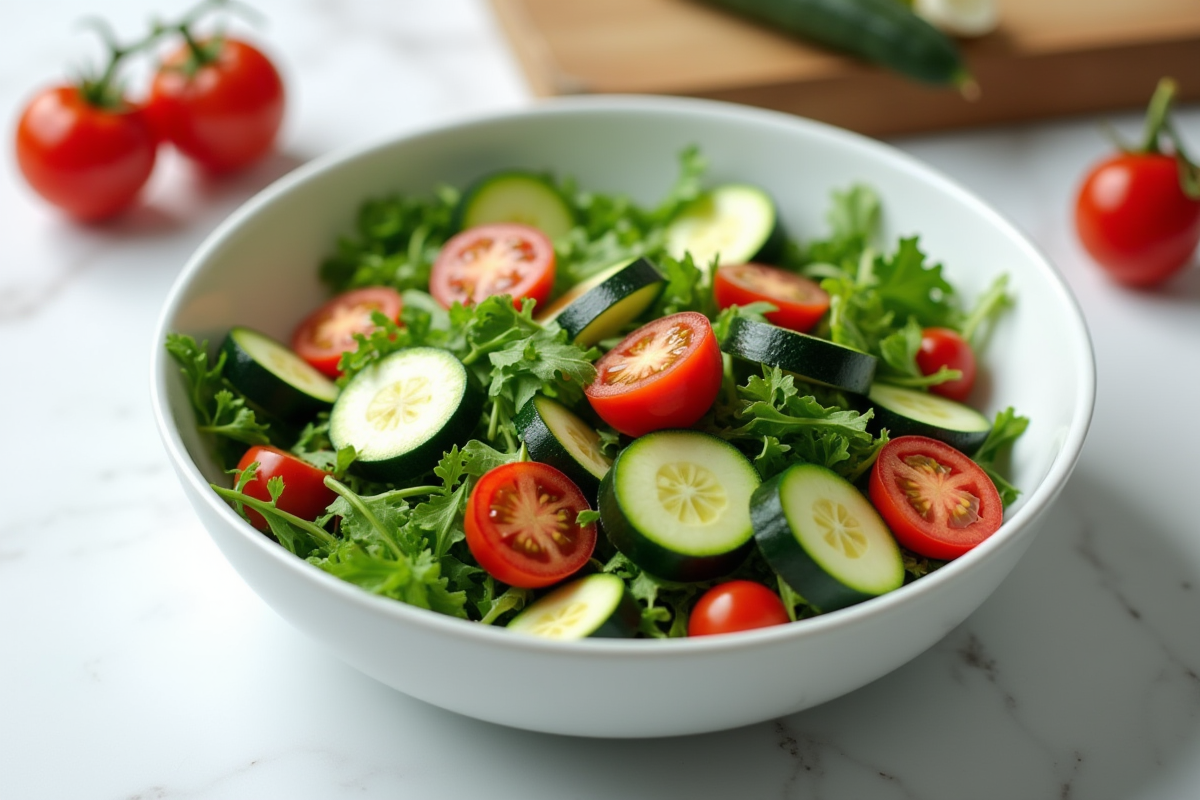 Salade saine de courgettes en tranches avec tomates cerises