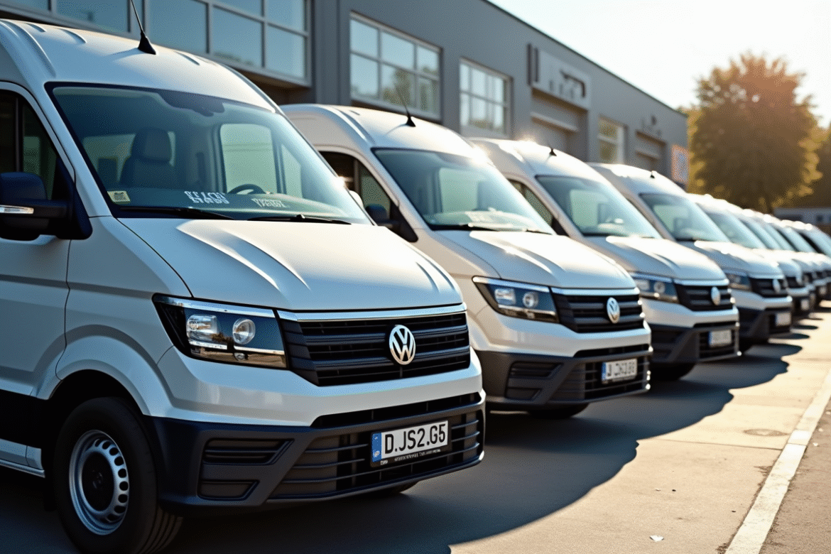 Vente de minivans neufs et d'occasion devant un concessionnaire européen